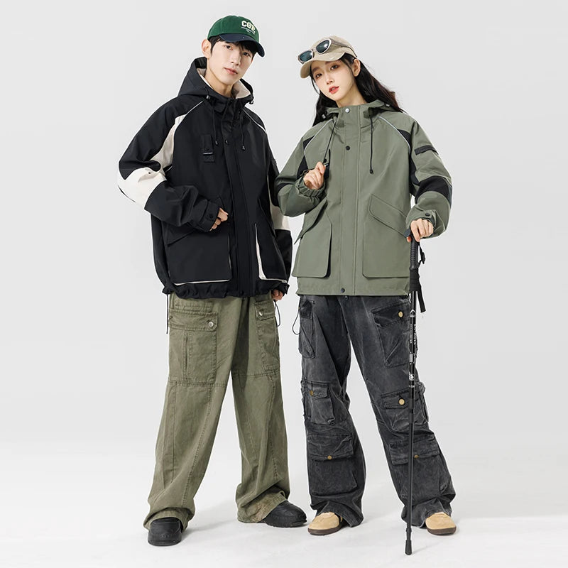 Men's Jackets Hooded Patchwork Coat Spring Fashion Casual Outerwear Women Autumn Outdoor Couple Clothes Loose Coats Streetwear