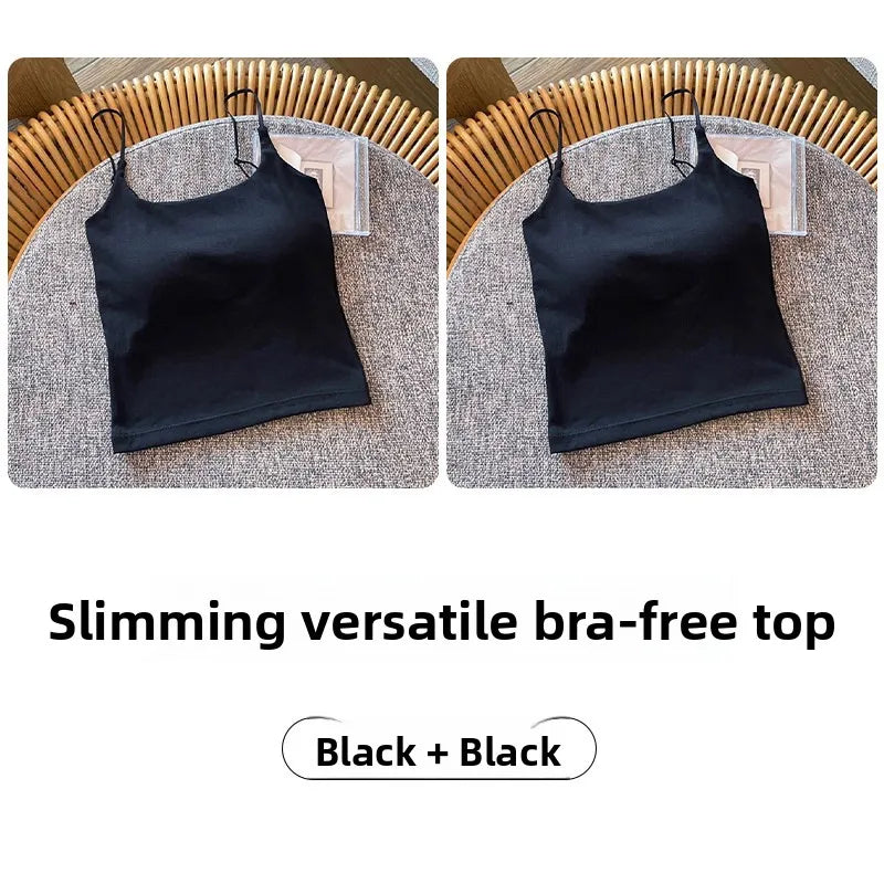 Summer New Small Strap Vest with Chest Pad Backless Integrated Inner And Outer Wear Slimming  Color Short Top for Women