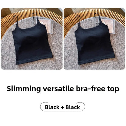 Summer New Small Strap Vest with Chest Pad Backless Integrated Inner And Outer Wear Slimming  Color Short Top for Women