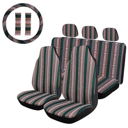 AUTOKING Striped Car Seat Covers Full Set with Seat Belt Pads Steering Wheel Cover Universal Washable Seat Covers for Cars