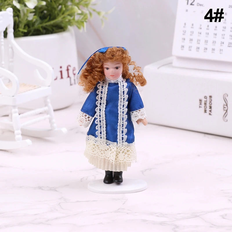 1/12 Dollhouse Miniature Porcelain Doll People Model Beautiful Youth Boy Girl Decor Doll House Toy