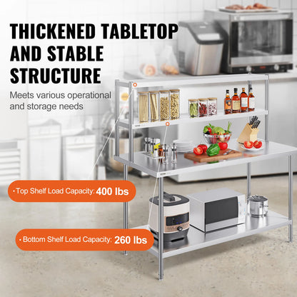 SucceBuy Stainless Steel kitchen worktable Overshelf with Height Adjustable Overshelf Prep Work Table for Kitchen Restaurant