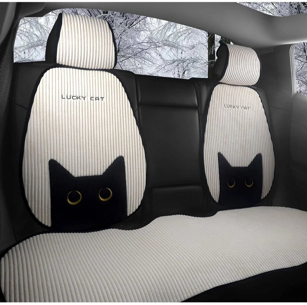 Lucky Kitten car seat covers, Corduroy Seat Cushion with Storage Bag Suitable for More Than 95% Car Models Trucks, Sedans SUVs