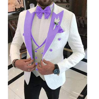 Floral Wedding Suits for Men Double Breasted Jacket with Vest Pants 3 Pieces Peak Lapel Groom Tuxedo Male Fashion Suit