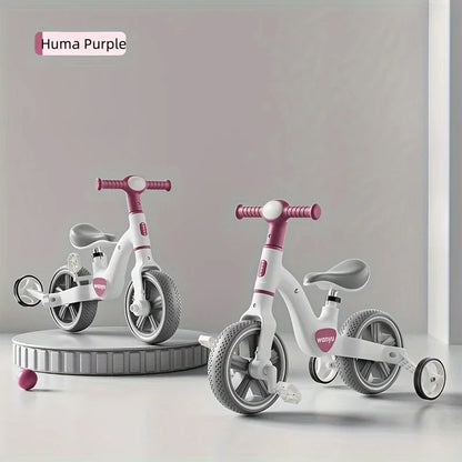 2-in-1 Kids Balance Bike Kids Trike with Training Wheels Removable Pedal Headlight Adjustable Seat Lightweight Scooter for Kids