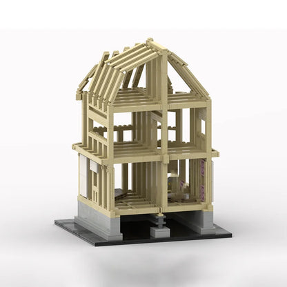 City Street View Moc Building Bricks Modular Wood Frame House Model Technology Blocks Christmas DIY Toy Construction Gifts
