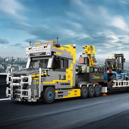 New heavy-duty truck building block sets in various styles, including containers, tank trucks, cranes, and RV vehicle constructi