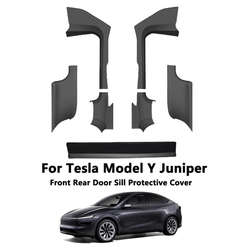 For Tesla Model Y Juniper Front Rear Door Sill Protection Pads Leather Threshold Bumper Strip Guards Anti-kick Pad Accessories