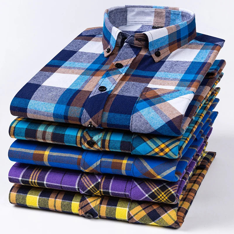 Plus Size 8XL 100% Cotton Sanding Long-Sleeve Shirts for Men Slim Fit Casual Plain Shirt Soft Palid Tops Designer Elegant Clothe