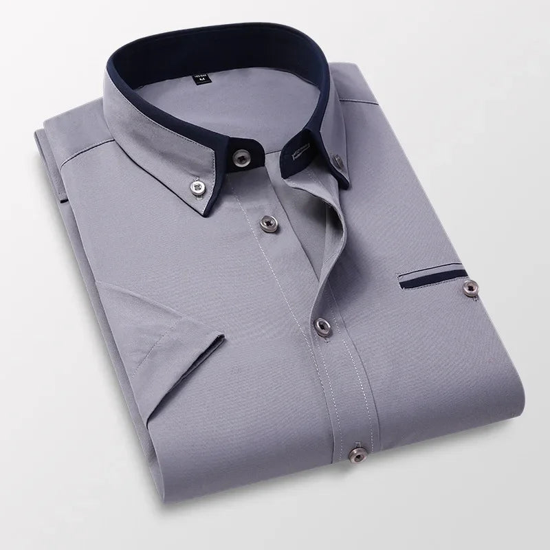 BROWON Plus Size 5XL Summer Business Shirt Men Short Sleeves Button Up Shirt Turn-down Collar Casual Shirts Mens Clothing