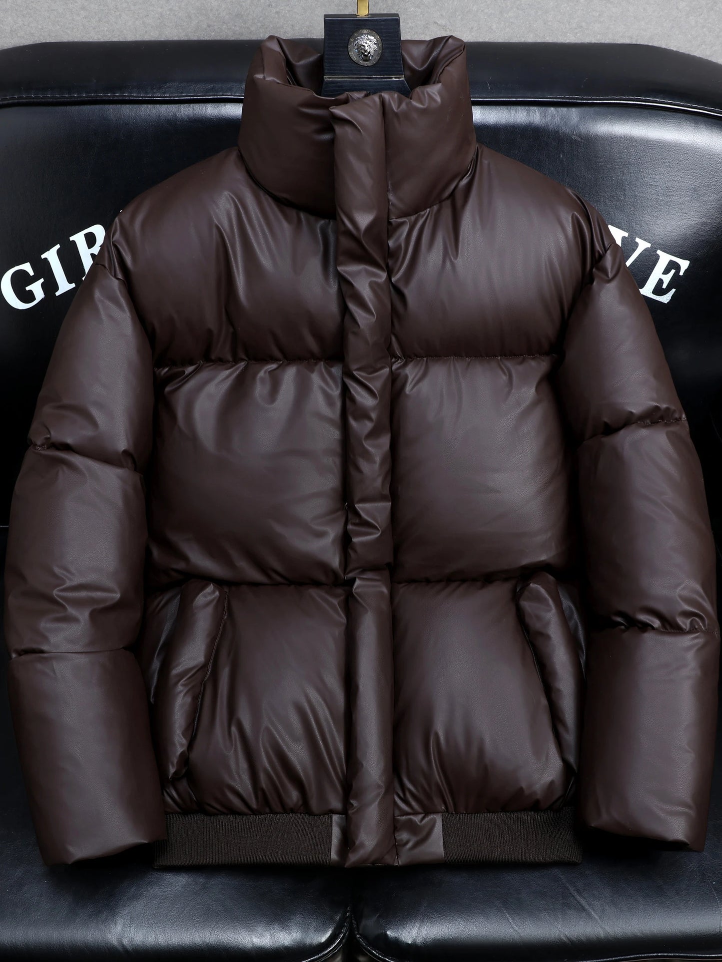 2025 Winter Men's Thickened down Cotton Jacket Warmth Frostproof PU Leather Durable Fashionable Urban Style Long Sleeve Coat