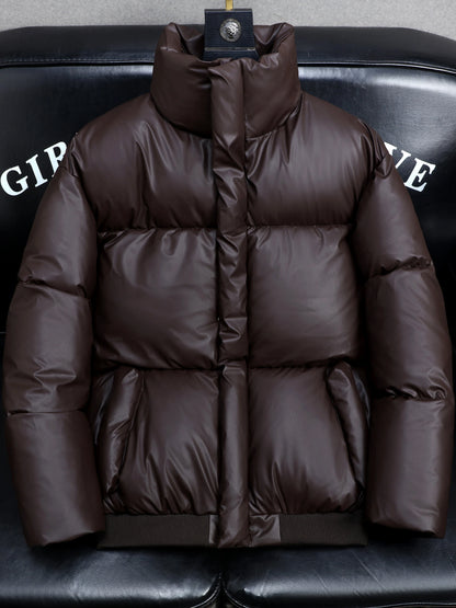 2025 Winter Men's Thickened down Cotton Jacket Warmth Frostproof PU Leather Durable Fashionable Urban Style Long Sleeve Coat