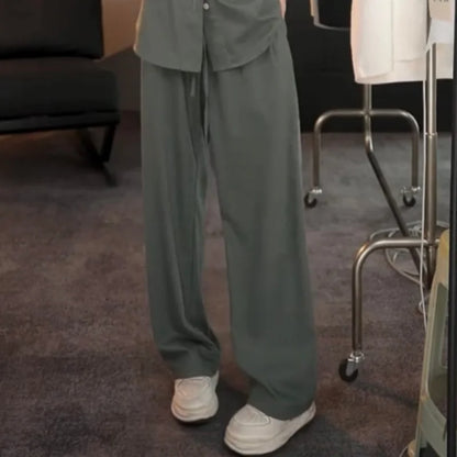 Casual Linen Silk Men Women Set Spring Summer Fashion Straight Leg Pants Long Sleeve Shirt Outerwear Two Piece Set Couple Out...