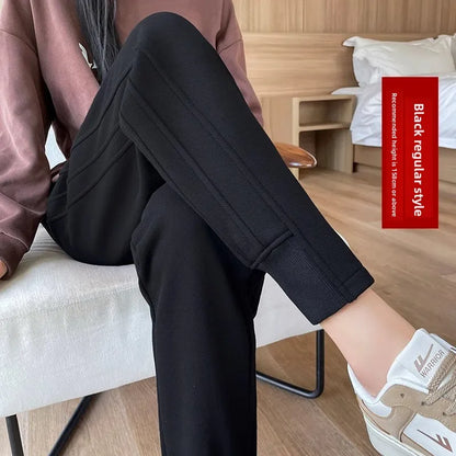 Women's Fleece Lined Harlan Pants Casual Loose Trousers Autumn Winter High Waist Long Pants Commute Style Korean Fashion