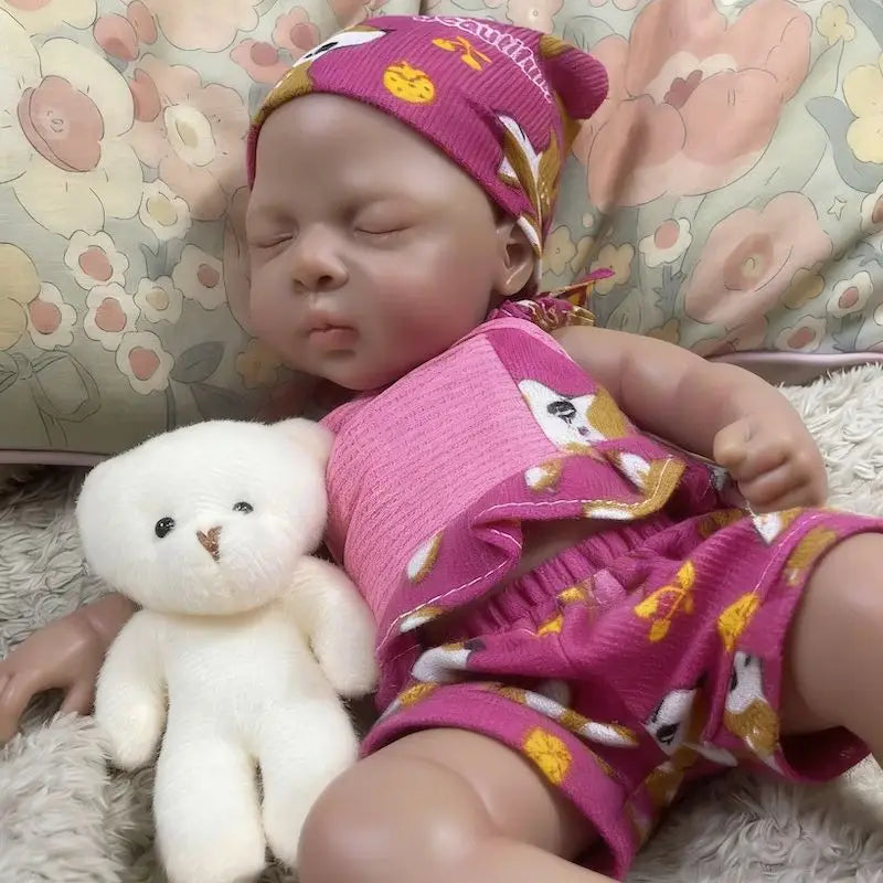 13 Inch Dark Skin Silicone Reborn Baby Doll Luna African American Girl Full Solid Silicone Washable Doll Toy Christmas Gift