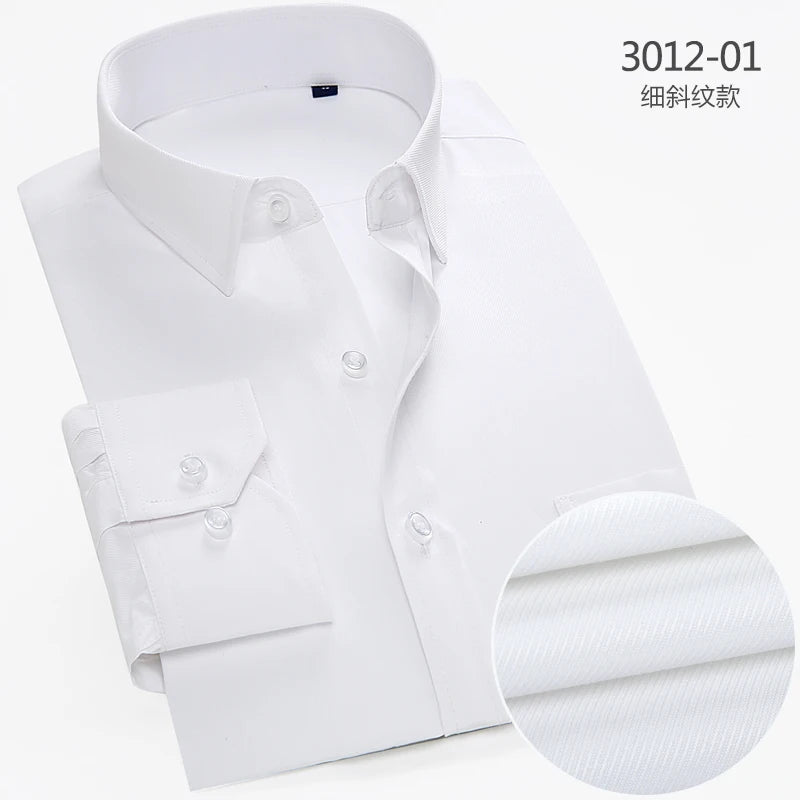 2025 Men's Striped Shirt Long Sleeve Business Office Casual Workwear Comfort Fit Classic Solid Shirts Spring Fall Tops For Male