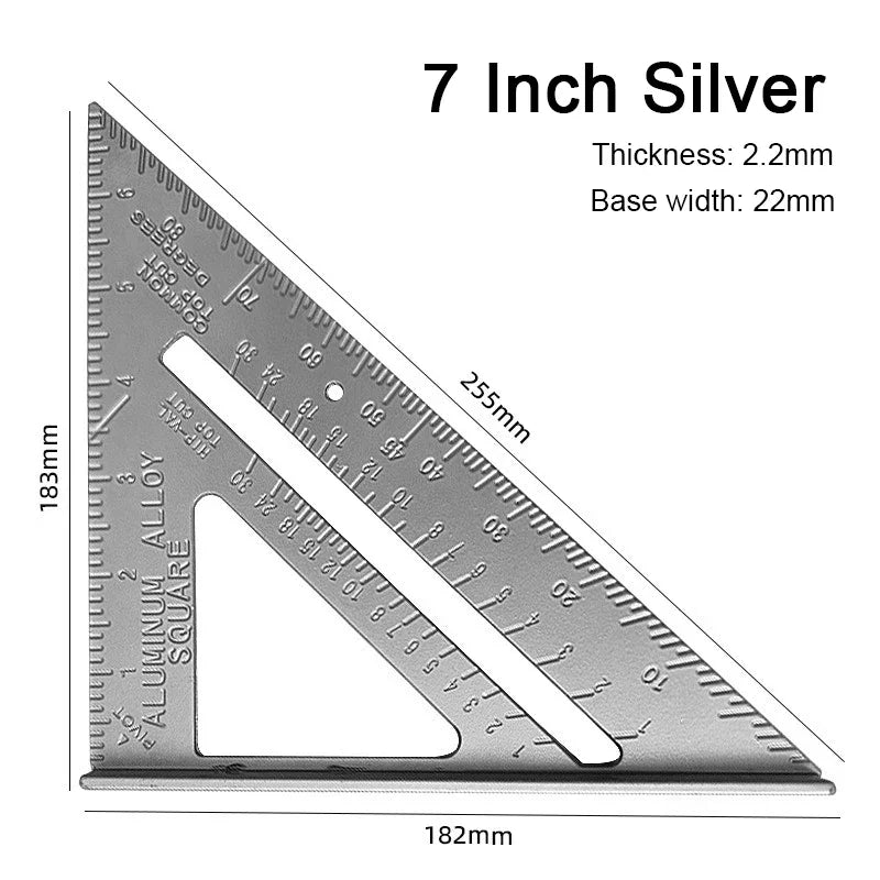 7-Inch Aluminum Speed Square with Inch/Metric Scales – Precision Measuring Tool for Woodworking and Carpentry