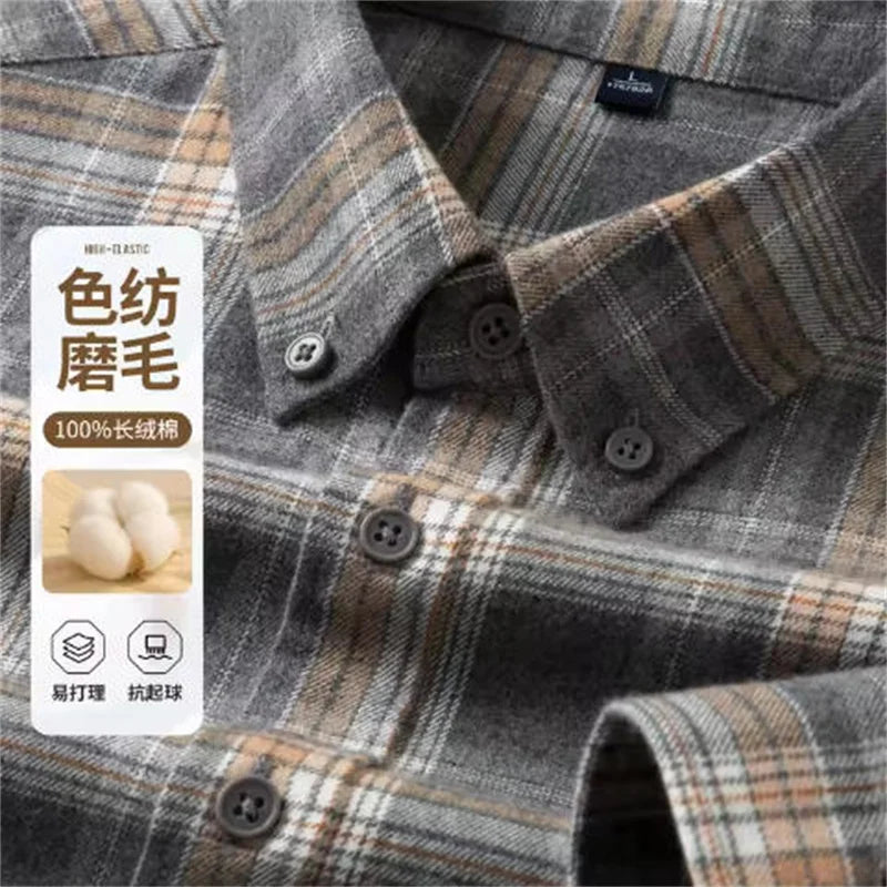 100% Cotton Men's Flannel Shirt Plaid Long Sleeve Casual Multi-Color Gold Quality Comfort Soft Daily Home New Fashion  Thick Top