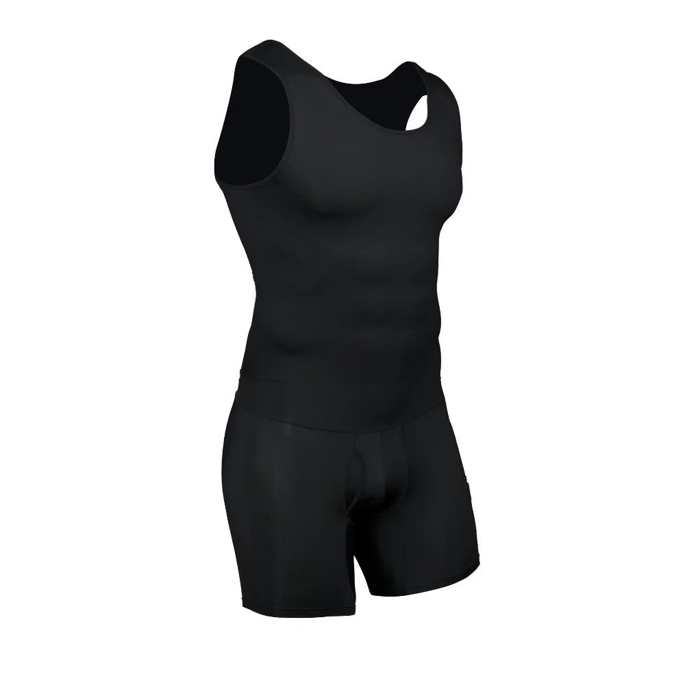 Men's Shapewear Bodysuit Tummy Control Slimming Shirt, Breathable Comfort with Back Opening for Easy Wear, Workout Body Shaper