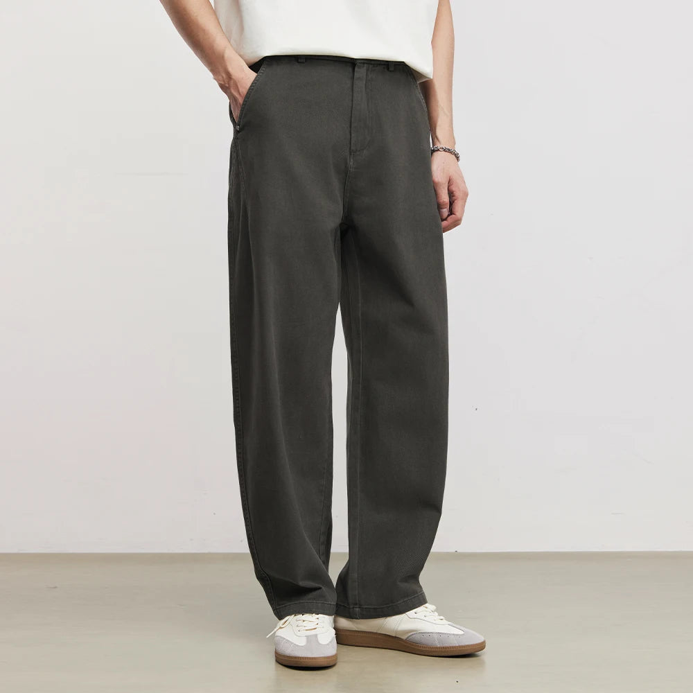 Men's Heavyweight 290g Minimalist Draping Wide Leg Pants Summer 100% Cotton Loose Commute Straight Casual Denim Long Pants