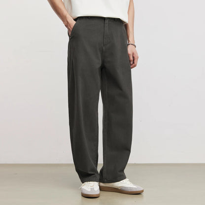Men's Heavyweight 290g Minimalist Draping Wide Leg Pants Summer 100% Cotton Loose Commute Straight Casual Denim Long Pants