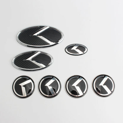 1 SET(7 Pcs) K Logo 3D Emblem Front Grille Trunk + Steering Wheel + Wheel Center Caps Sticker Badge for OPTIMA K5 Forte Koup