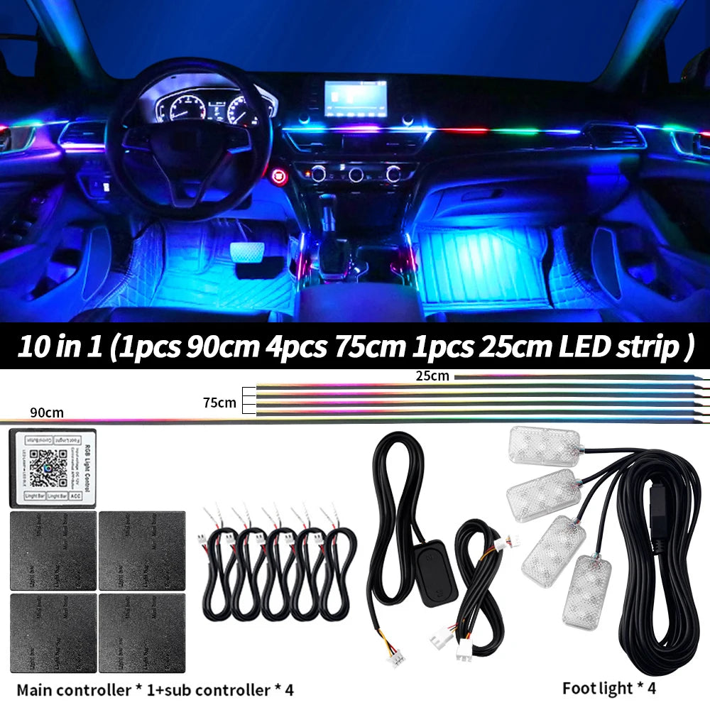 Symphony Car Ambient Light RGBIC Interior LED Strip Acrylic 213Color Neon Streamer Atmosphere Lamp 6/10/14/18/22 in 1 12V By App