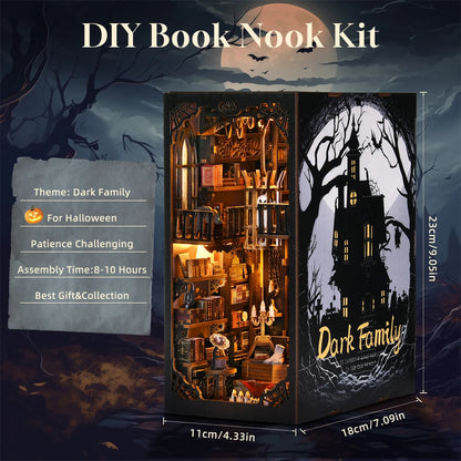Book Nook Kit The Dark Family DIY Wooden Puzzle Gothic Style Halloween Bookshelf Dollhouse Model Bookend Building Home Dec