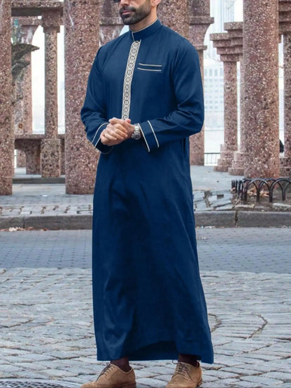 Islamic Muslim Arabic Casual Men's Abaya Long Sleeve Embroidered Stand Collar Arabic Abaya Men's Traditional Clothing
