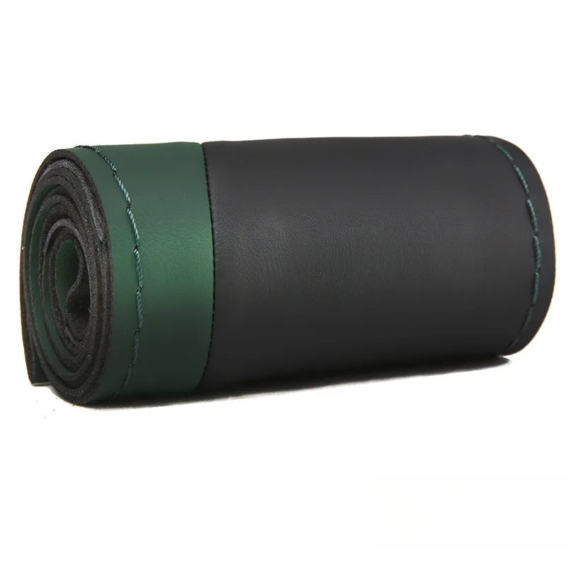 Leather Hand Sewn Steering Wheel Covers Universal DIY Braiding Car Steering Wheel Cover Car Accessories Steering Wheel Wrap 38CM