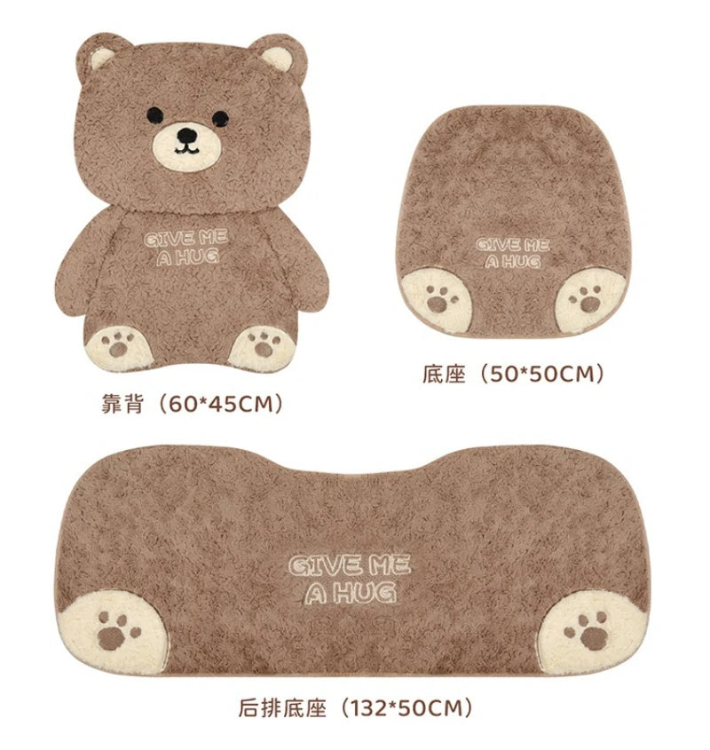 Cartoon 3D Bear Universal Car Seat Cushion Covers Plush Backrest for Autumn Winter Warm Cute Designed Seat Accessories