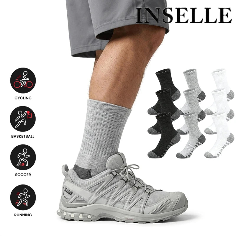 INSELLE Men's Professional Sports Socks, Towel Bottom, Shock Absorbent, Buffer, Arch Protection, Odor proof, Sweat wicking