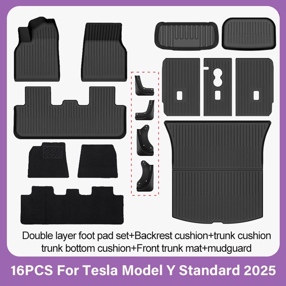 TPE Car Floor Mats for New Tesla Model Y Standard 2025+ Waterproof Cargo Liner Non-Slip Trunk Mats Foot Pads Luggage Mat ModelY