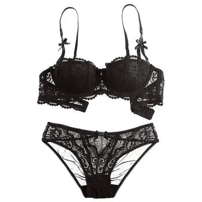 Women White Lace Demi Bra Minimizer Push Up for Small Bust Anti Sagging Lingerie Bra Set  BANERDANNI Panty Set S-XL 32-38-AB Cup