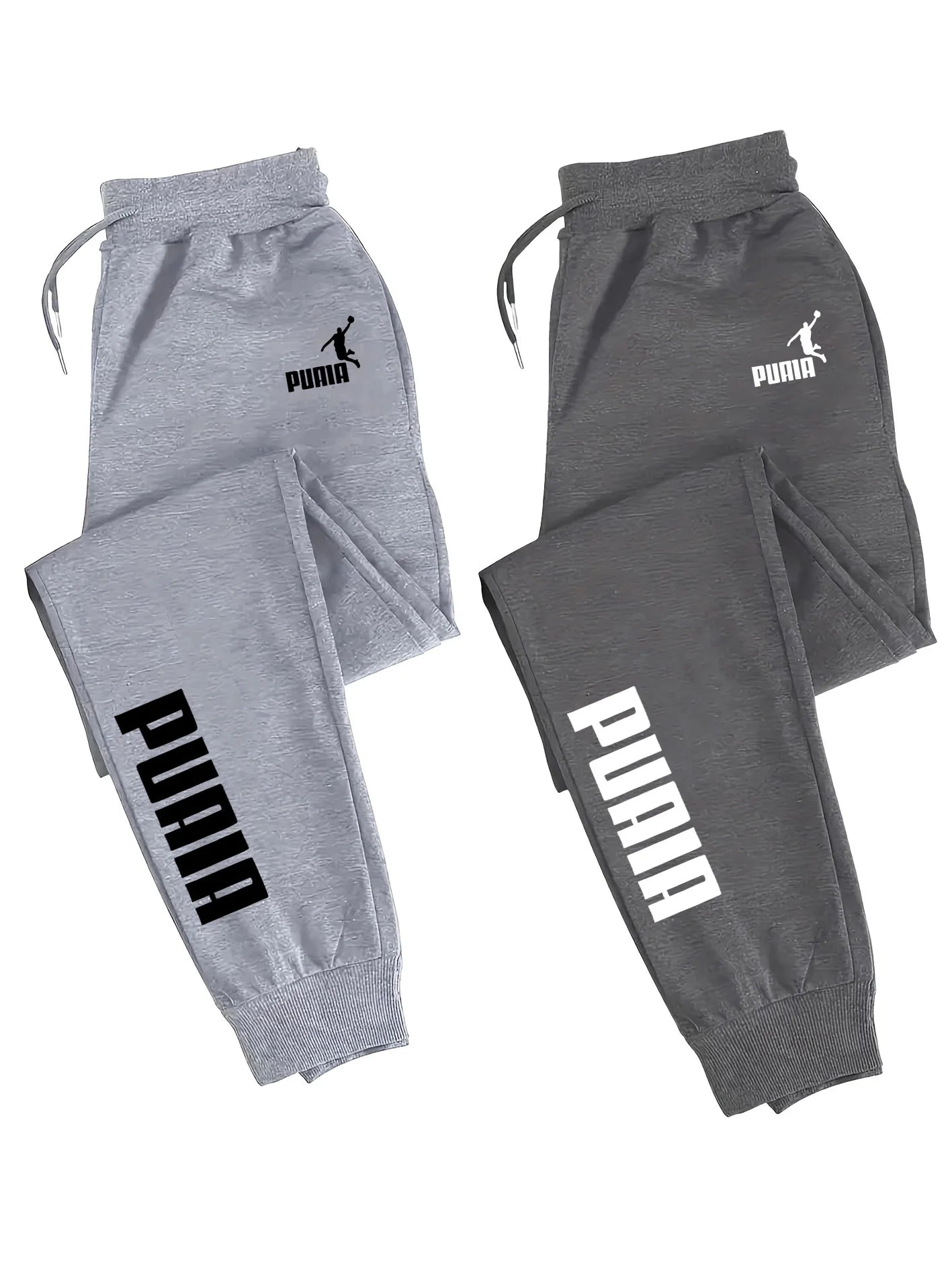 2-Pack Men's Polyester Joggers, Drawstring Waist, Wrinkle-Resistant, Breathable, Slim-Fit, Cuffed Hem, Smooth Drape, Swe
