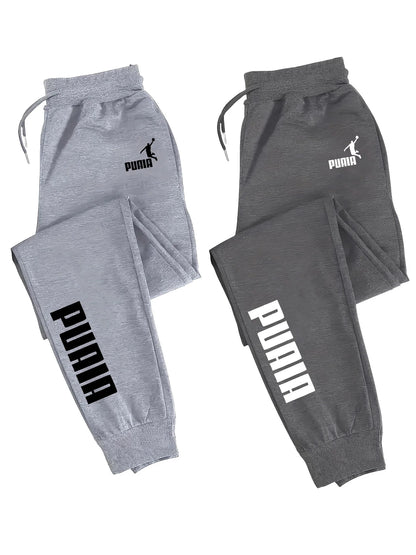 2-Pack Men's Polyester Joggers, Drawstring Waist, Wrinkle-Resistant, Breathable, Slim-Fit, Cuffed Hem, Smooth Drape, Swe