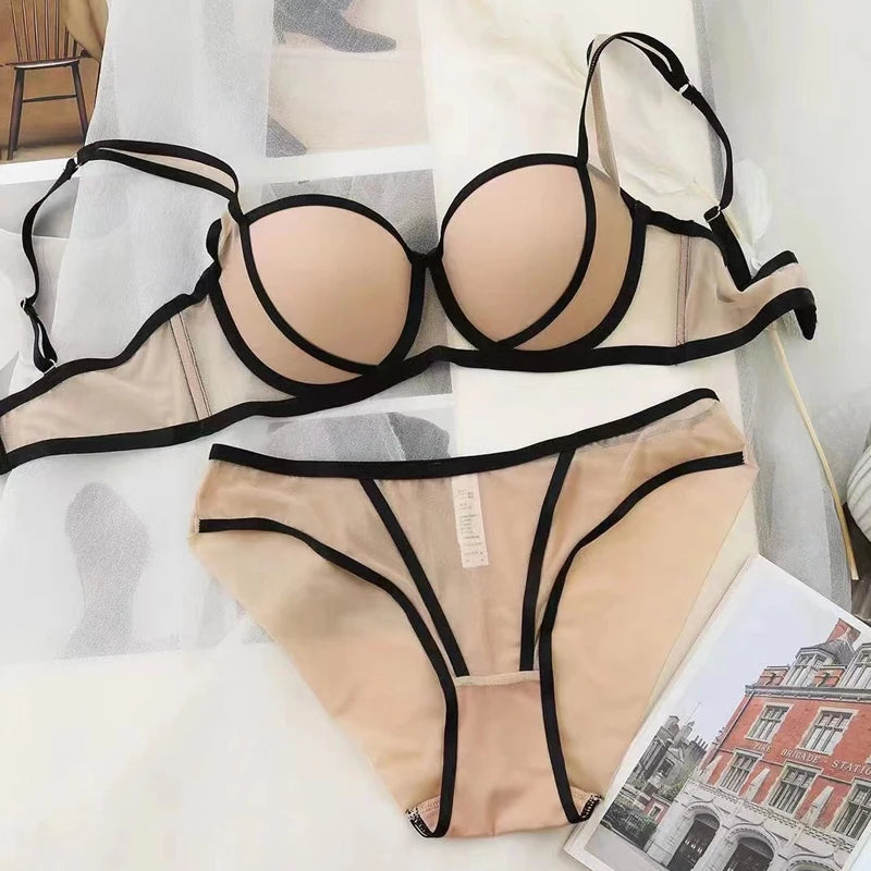 CINOON Sexy French Women's underwear Set Push-up Bra And Panty Sets Comfort Brassiere Adjustable Straps Gathered Lingerie Set