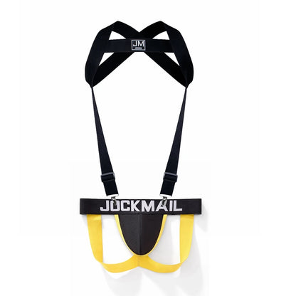 JOCKMAIL Body Harness Adjustable Elastic Strap Detachable Split-type Give Away Sexy Mesh Men Underwear Jockstrap Black Sets