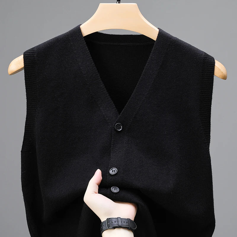 Brand Spring and Autumn Wool Vest for Men, Middle Aged and Elderly Dad, Cardigan, Sleeveless Vest, Knitted Sweater for Men