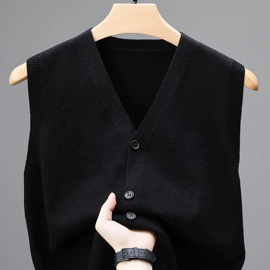 Brand Spring and Autumn Wool Vest for Men, Middle Aged and Elderly Dad, Cardigan, Sleeveless Vest, Knitted Sweater for Men