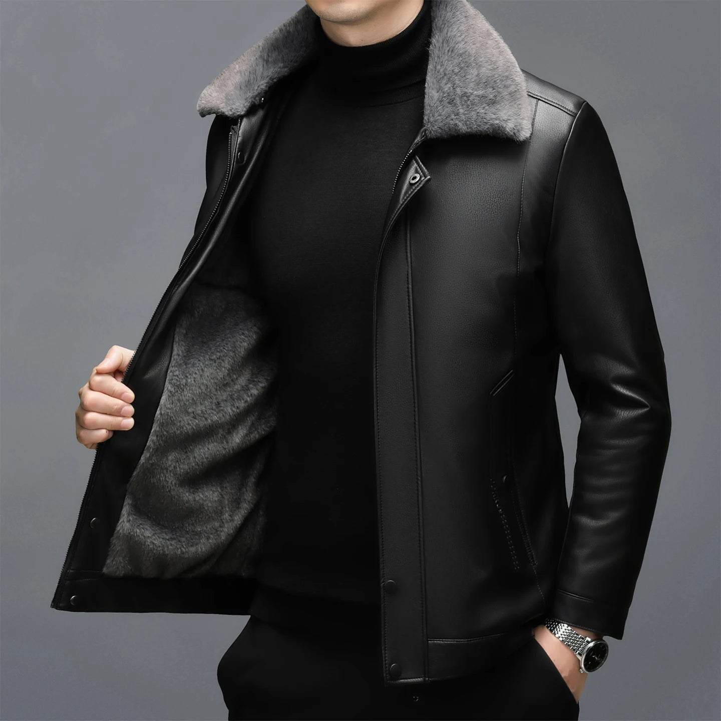 XYL-3303 Autumn/Winter Spring Men's Leather Collar Leather Coat With Detachable Wool Collar Short Casual Business Sheepskin