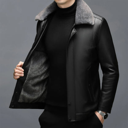 XYL-3303 Autumn/Winter Spring Men's Leather Collar Leather Coat With Detachable Wool Collar Short Casual Business Sheepskin