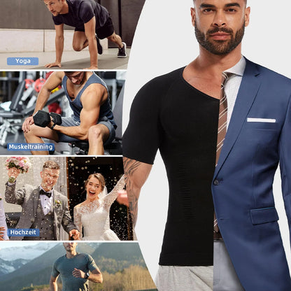 Men Gynecomastia Compression Shirts Shapewear Tummy Control Body Shaper Undershirt V-Neck Workout Baselayer T-Shirt