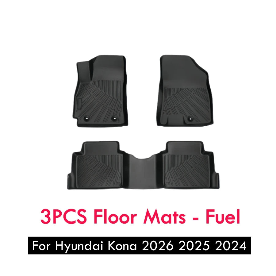 For Hyundai Kona 2026 2025 2024 Car Floor Mats Kona Fuel Gasonline EV Heavy Duty TPE Floor Liners & Cargo Backrest Mat