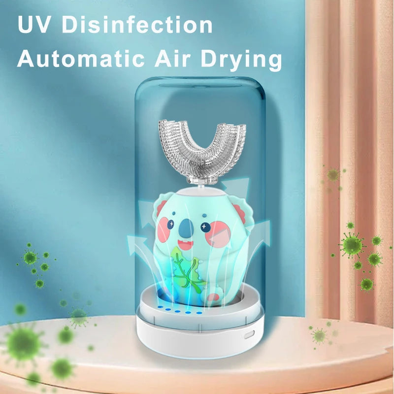 Children's Sonic Electric Toothbrush USB Rechargeable for Kids U-shaped 360Degrees Automatic Silicone Toothbrush Blue Light IPX7