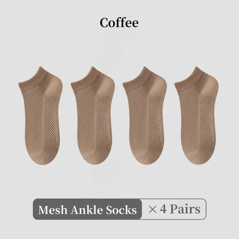 1/4/7 Pairs Men's Mesh Breathable Ankle Socks & Crew Socks - Lightweight Cotton Low Cut No Show Socks for Sports, Spring Summer