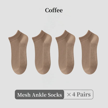 1/4/7 Pairs Men's Mesh Breathable Ankle Socks & Crew Socks - Lightweight Cotton Low Cut No Show Socks for Sports, Spring Summer