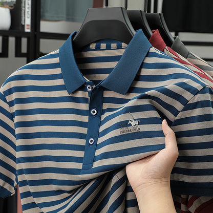 Spring New Men's Collar Polo Shirt Striped Cool Breathable T-shirt Base Shirt