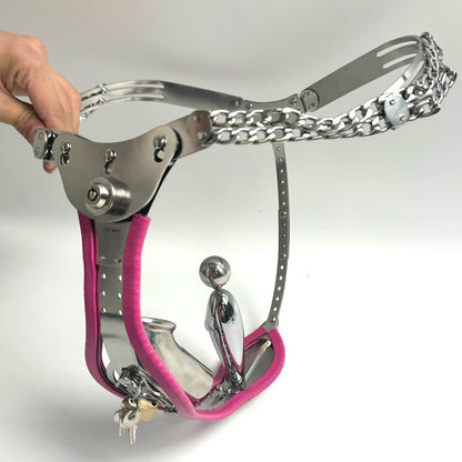 2026Press Lock Male Female Adjustable StainlessSteel Chastity Belt Cock Penis Cage Defecate Hole Anal Plug Adult Bondage Sex Toy