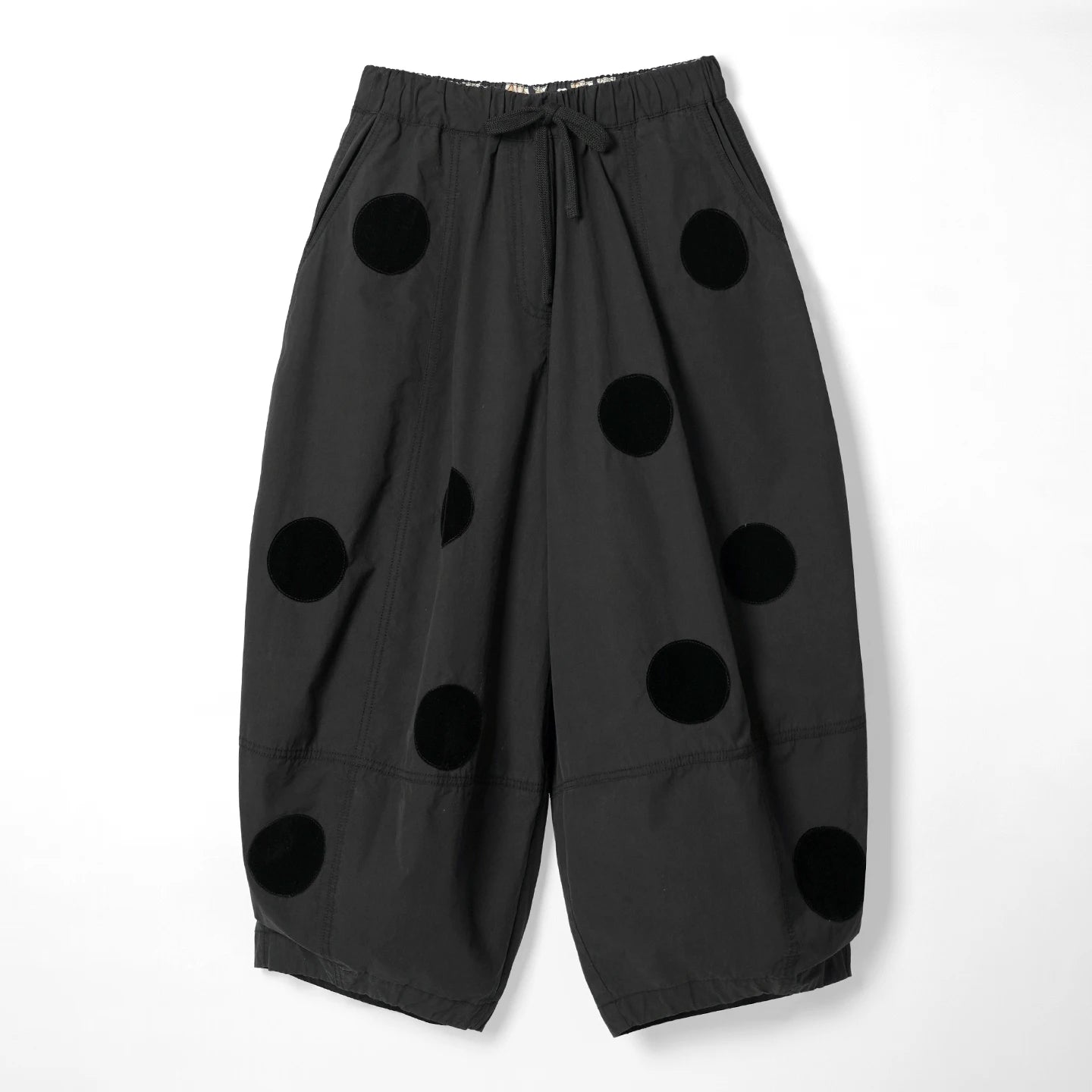 IMAKOKONI Black Polka Dot Balloon Pants Women Elastic Waist Drawstring Wide Leg Cropped Trousers Casual Loose Pants 265404